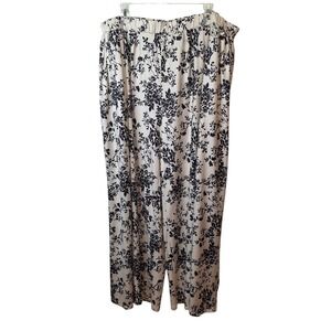 Cider Womens 3XL‎ Ivory Black Floral Wide Leg Pants Pull On Pockets Stretch Knit